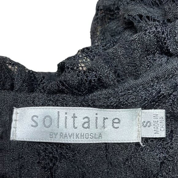 Solitaire Women's Black Sheath Blouse Knit V Neck Butterfly Sleeves Stretch - Picture 9 of 10